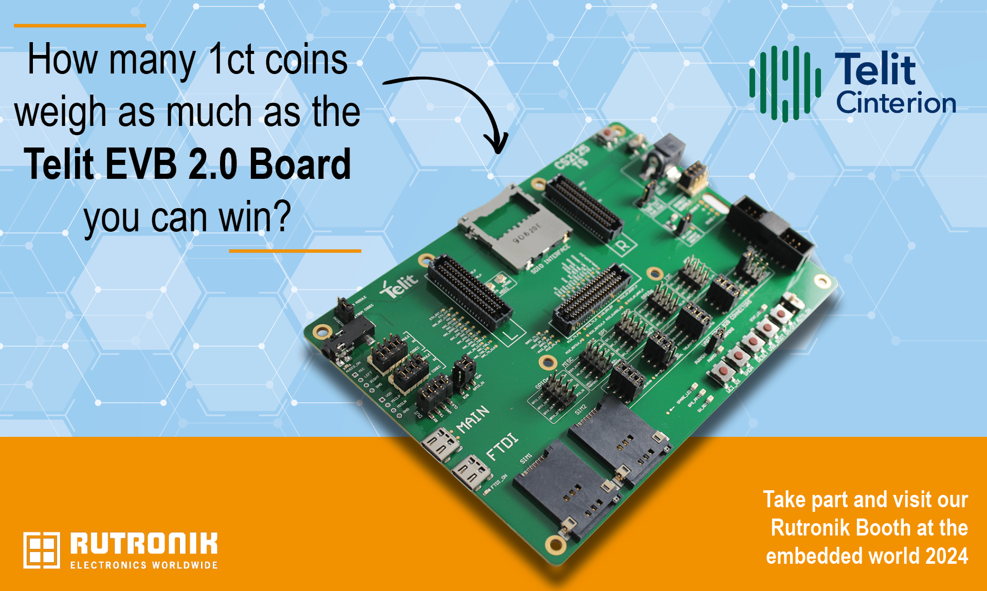 Every day the chance to win a Telit board at our Rutronik Booth at the embedded world 2024
