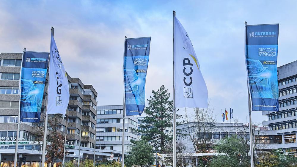 ABU flags waving in front of the Pforzheim CCP
