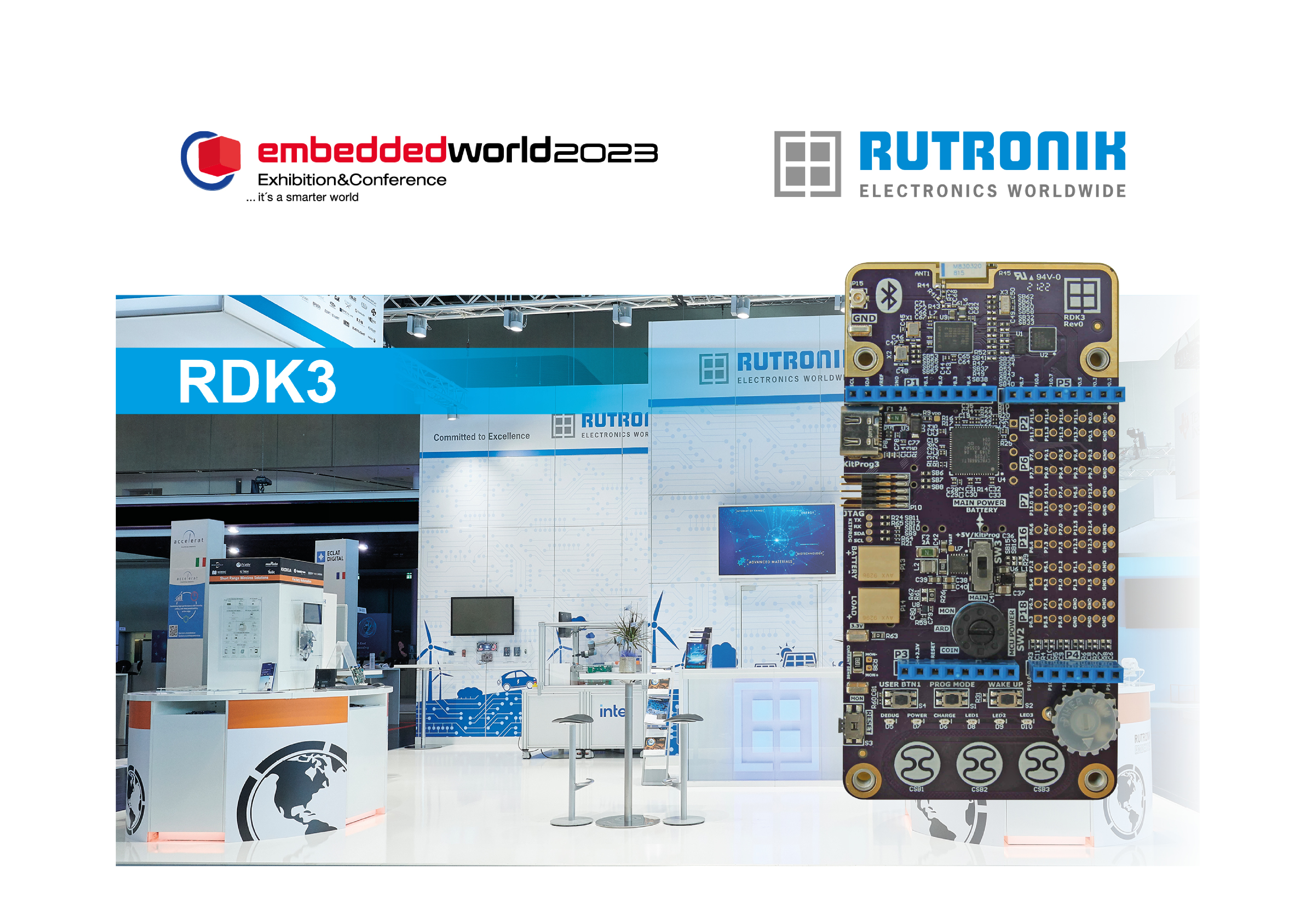 In addition to products from leading manufacturers, Rutronik System Solutions presents the new base board RDK3 for the first time at embedded world 2023.