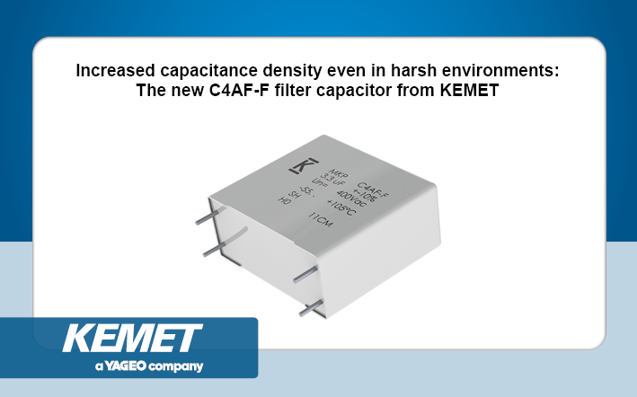 Increased capacitance density even in harsh environments:  The new C4AF-F filter capacitor from KEMET now at Rutronik