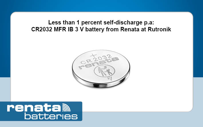 Less than 1 percent self-discharge p.a: CR2032 MFR IB 3 V battery from Renata at Rutronik