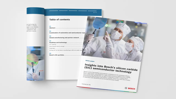 picture of a printed version of Bosch white paper ‘Everything you always wanted to know about SiC’ .