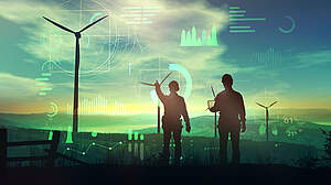 Engineers are watching over the work of wind turbines and virtual data 