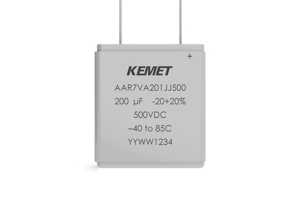 Figure 1: The rectangular aluminum electrolytic capacitor AAR7V is primarily used in the field of electromobility, for example in on-board chargers, inverters or wall boxes that require a higher voltage capacity. (Source: Yageo/Kemet)