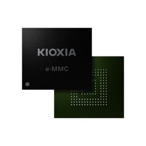 KIOXIA e-MMC – High-performance embedded memory with BiCS FLASHTM TLC 3D flash memory technology for industrial and consumer applications Example picture of a KIOXIA e-MMC with BiCS FLASHTM TLC 3D flash memory technology