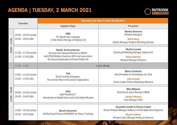 Agenda - March 2 -TechTalk meets Embedded World 2021
