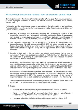 Participation Conditions - Rutronik Advent Calendar Competition