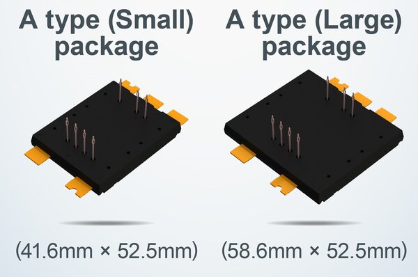 Abbildung 1: Module der TRCDrive pack-Serie mit einseitiger Wärmeabfuhr und Press-Fit-Anschlüssen sind in zwei Gehäusegrößen und verschiedenen Leistungsvarianten erhältlich. (Quelle: Rohm Semiconductor)