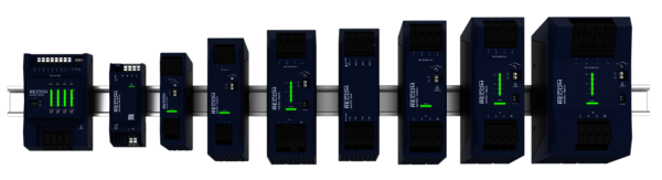 Übersicht RACPRO1-S und RACPRO1-T DIN-Rail-Netzteilen, der RACPRO1-4SP e-Fuse sowie Redundanzmodulen