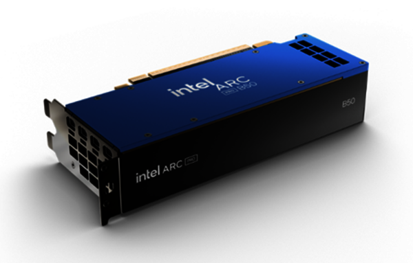 Optimized for professional applications and AI workflows: the powerful Intel® Arc™ Pro B50 graphics card.
