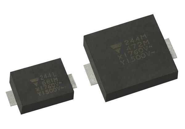 Produktbild aus der Vishay SMDY1 Automotive Series – erste Y1-zertifizierte Sicherheitskondensatoren im SMD-Format, ideal für Hochvolt-Filterung und galvanische Sicherheit.