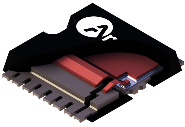 View of the inside of a MOSFET TOLL package with copper clipping