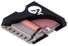 View of the inside of a MOSFET TOLL package with copper clipping