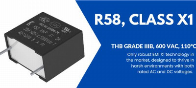 News: KEMET  R58 X1 Metallized Polypropylene Film EMI Suppression Capacitors   THB Grade IIIB