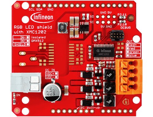 RGB LED lighting shield for Arduino with XMC1202 microcontroller